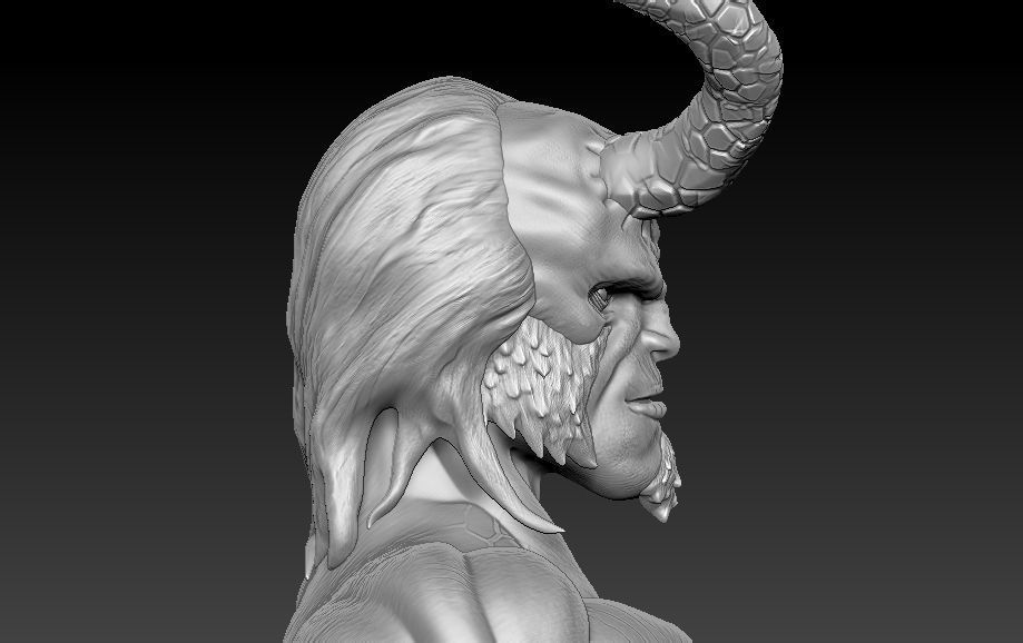 Hellboy bust of demon with horns 3D print model_4