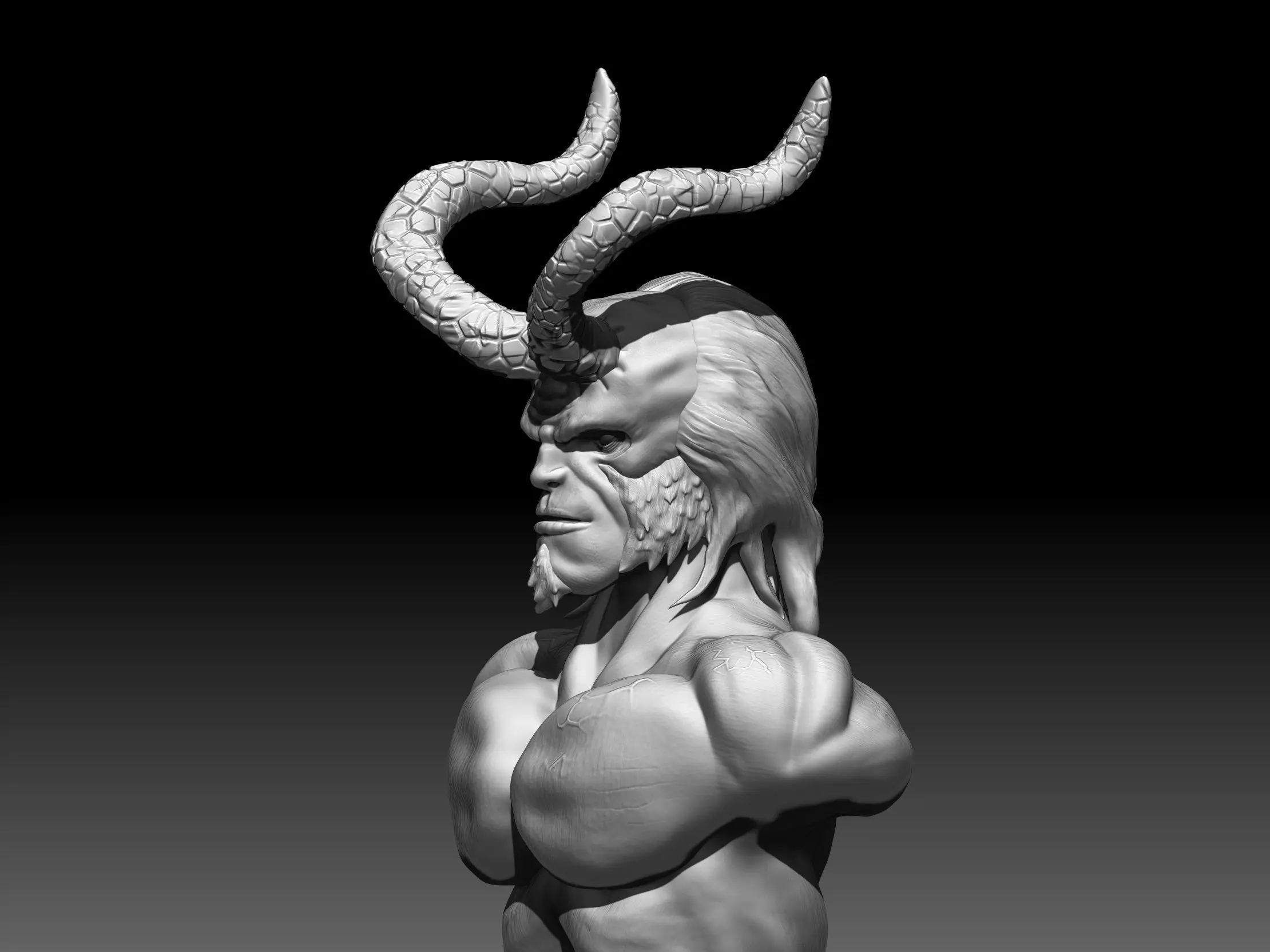 Hellboy bust of demon with horns 3D print model_0