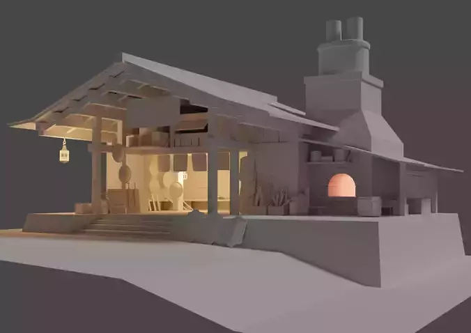 Smithy house with fireplace and chimney Free 3D model