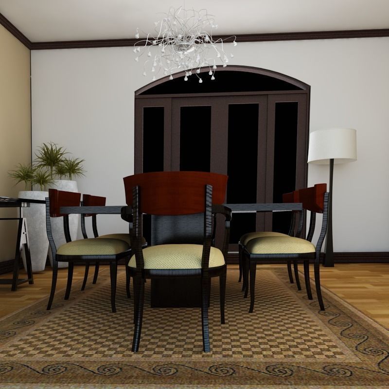 Dinning set 4 3D dining room with table and chairs 3D model_3