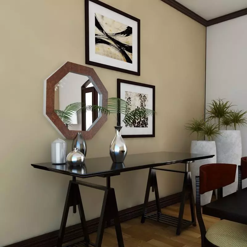 Dinning set 4 3D dining room with table and chairs 3D model_0