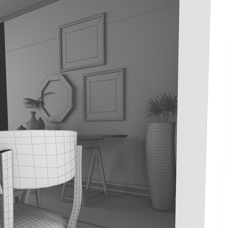 Dinning set 4 3D dining room with table and chairs 3D model_7