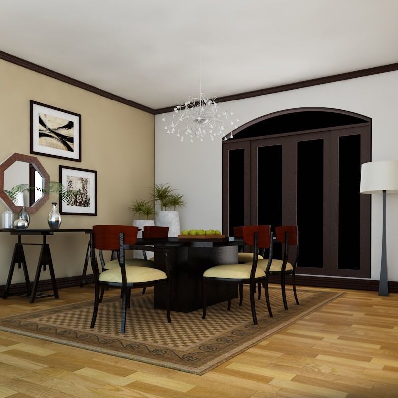 Dinning set 4 3D dining room with table and chairs 3D model_5