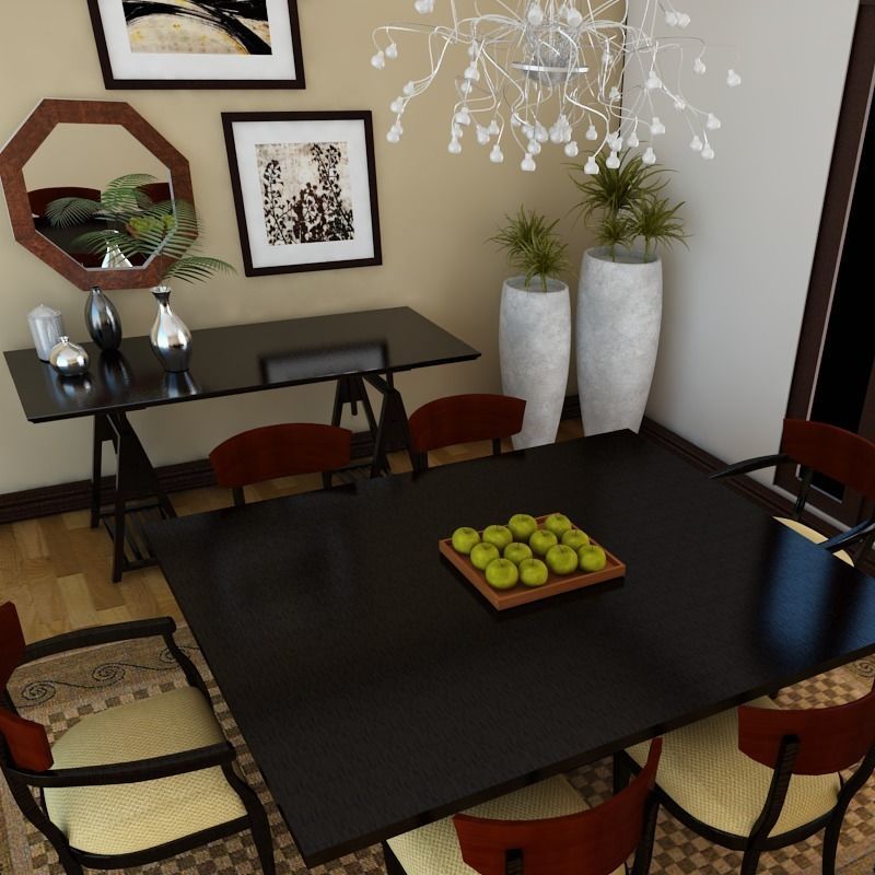 Dinning set 4 3D dining room with table and chairs 3D model_4