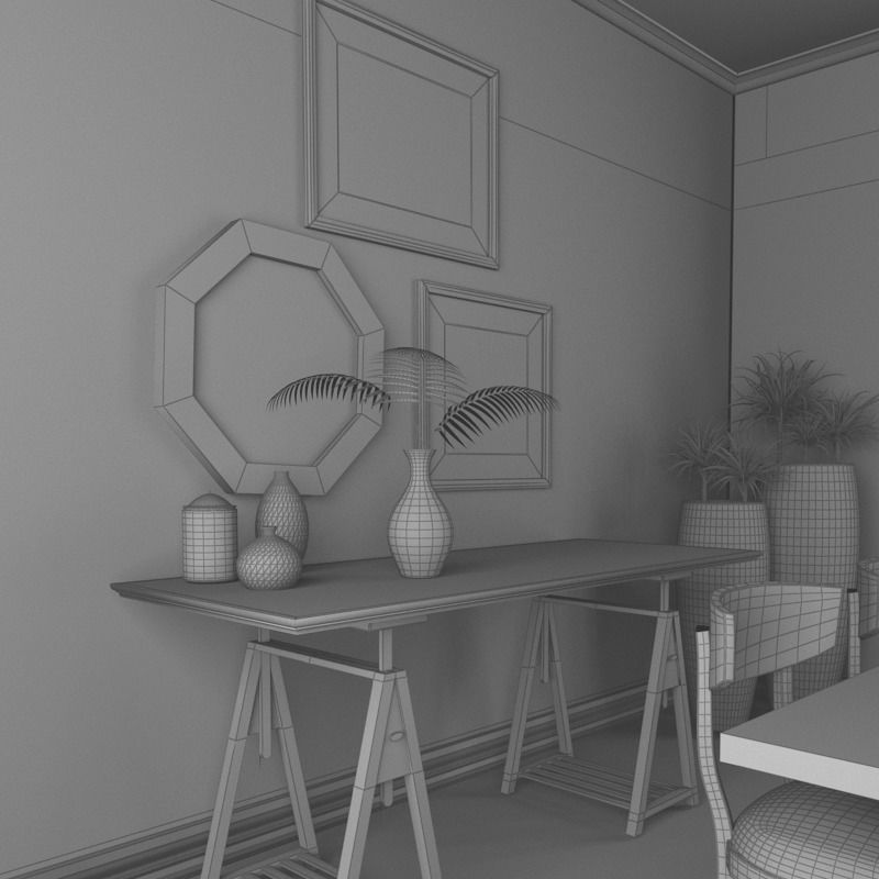 Dinning set 4 3D dining room with table and chairs 3D model_9