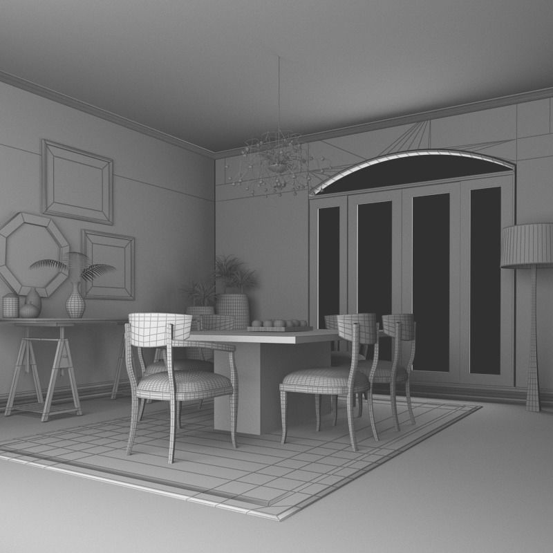 Dinning set 4 3D dining room with table and chairs 3D model_10