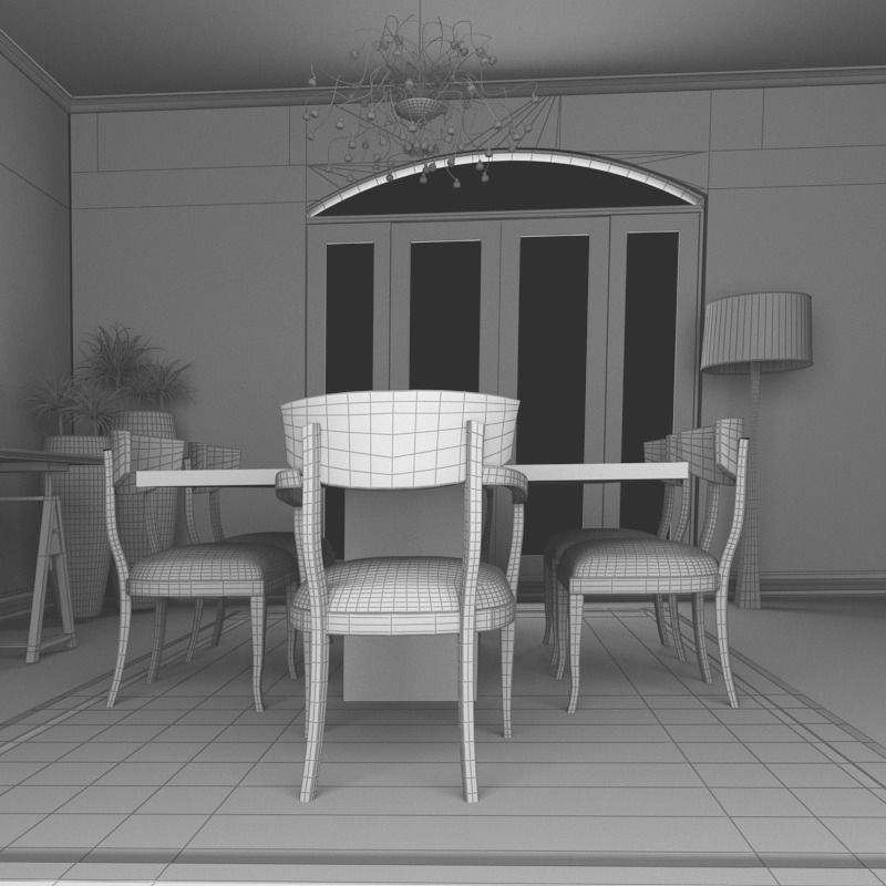 Dinning set 4 3D dining room with table and chairs 3D model_11