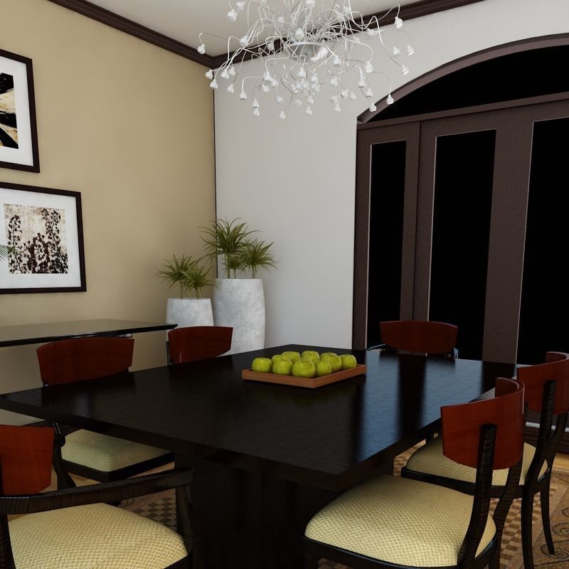 Dinning set 4 3D dining room with table and chairs 3D model_6