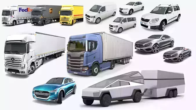 13 - low poly city cars and trucks 3D Model Collection
