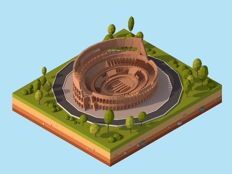 Cartoon Low Poly Rome Coloseum Landmark Low-poly 3D model_1