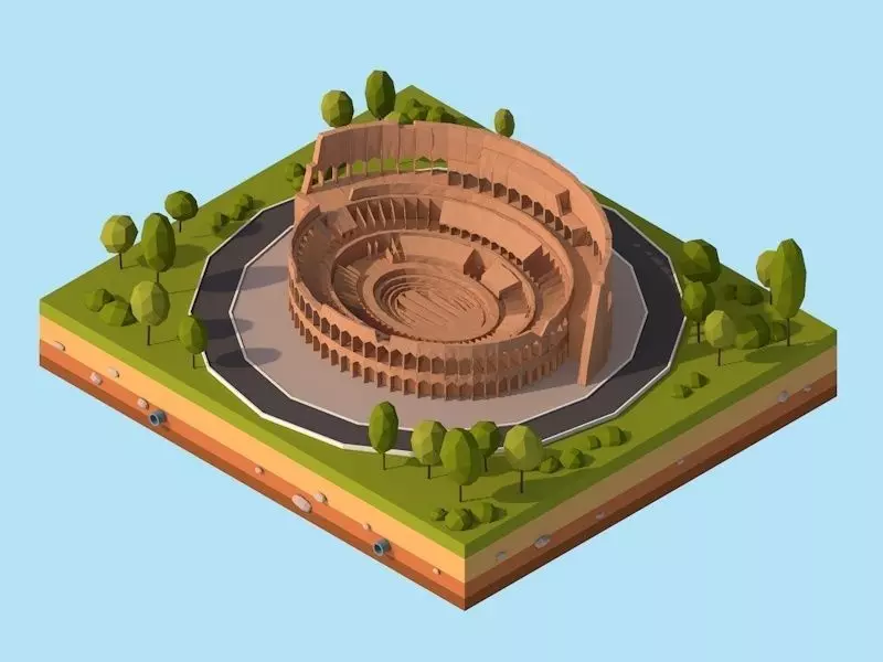 Cartoon Low Poly Rome Coloseum Landmark Low-poly 3D model_0