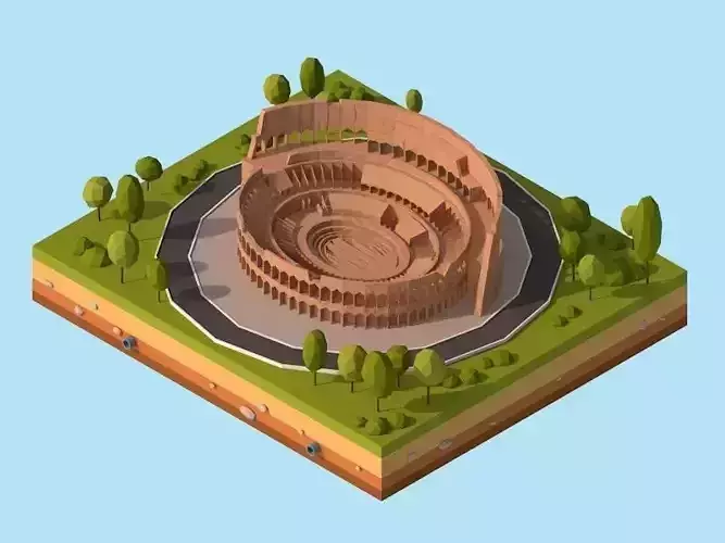 Cartoon Low Poly Rome Coloseum Landmark Low-poly 3D model