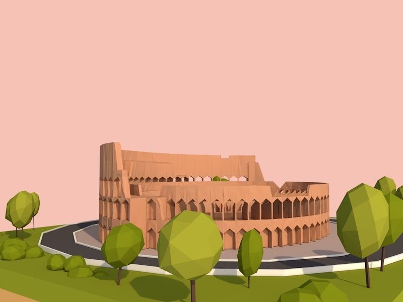 Cartoon Low Poly Rome Coloseum Landmark Low-poly 3D model_3