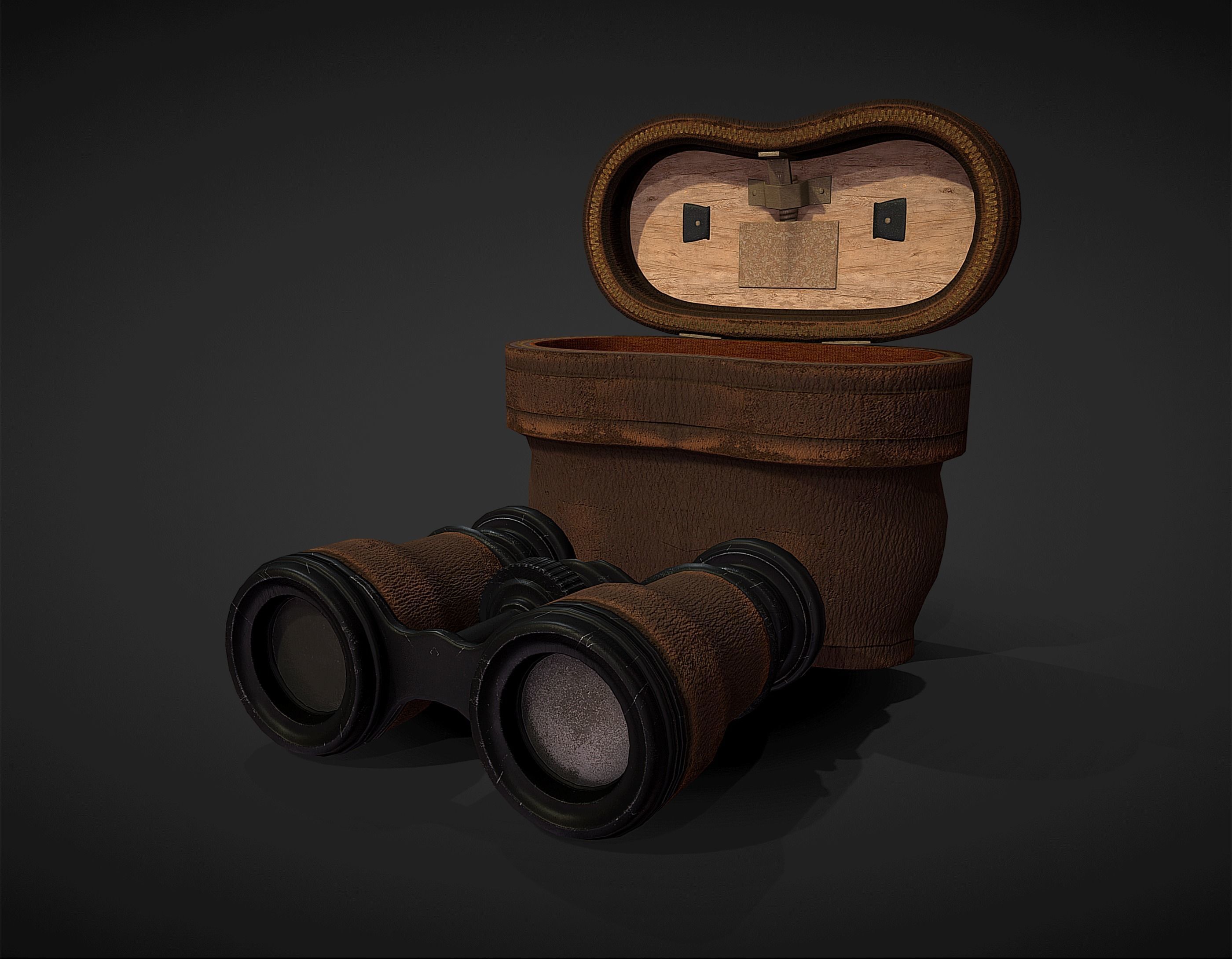 Antique Binoculars with Case - Low Poly Low-poly 3D model_4