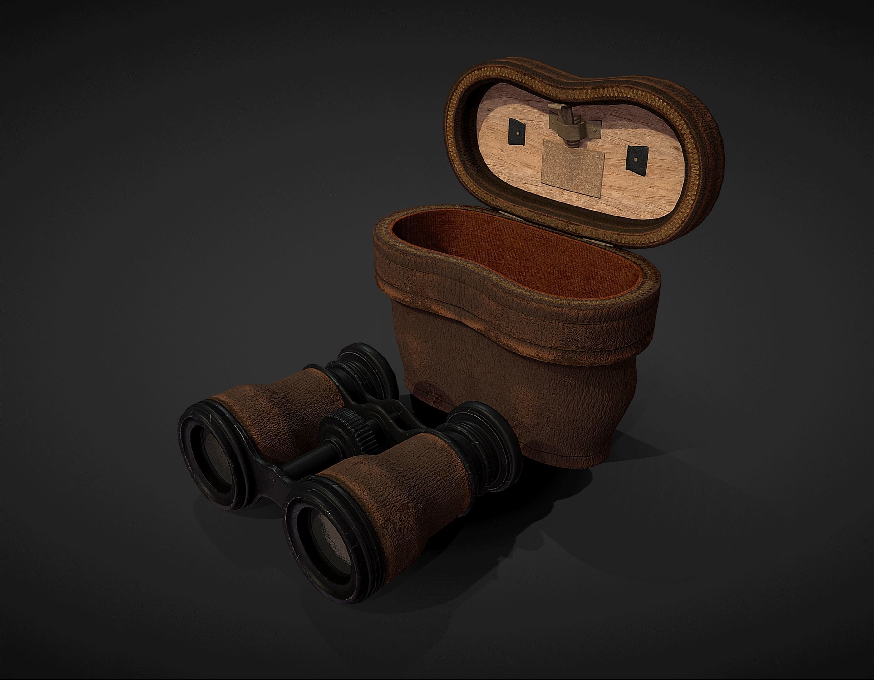 Antique Binoculars with Case - Low Poly Low-poly 3D model_11