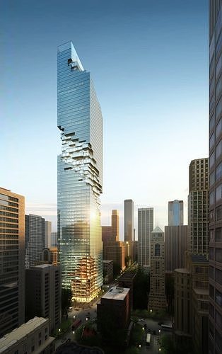 3d Tower skyscraper in middle of city Low-poly 3D model