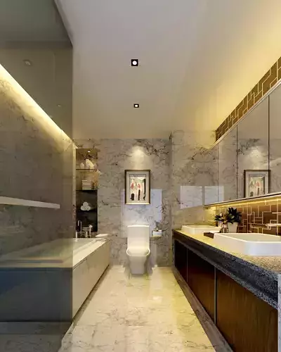 Bathroom modern with marble floors and walls Low-poly 3D model