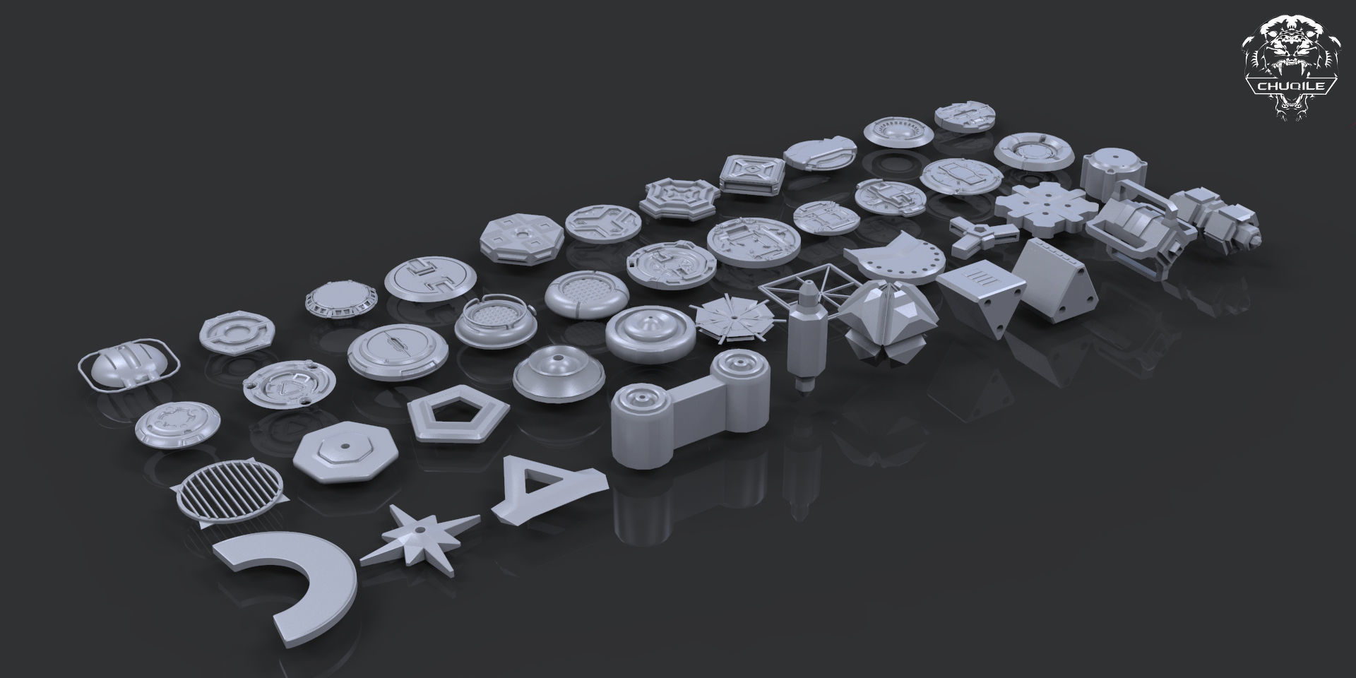 Hard Surface Sci-Fi Industrial KitBash 3 PACK Low-poly 3D model_12