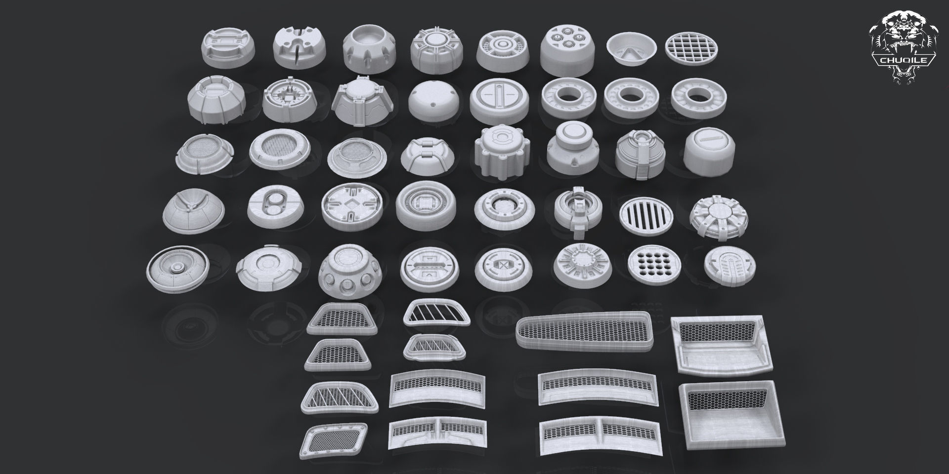 Hard Surface Sci-Fi Industrial KitBash 3 PACK Low-poly 3D model_3