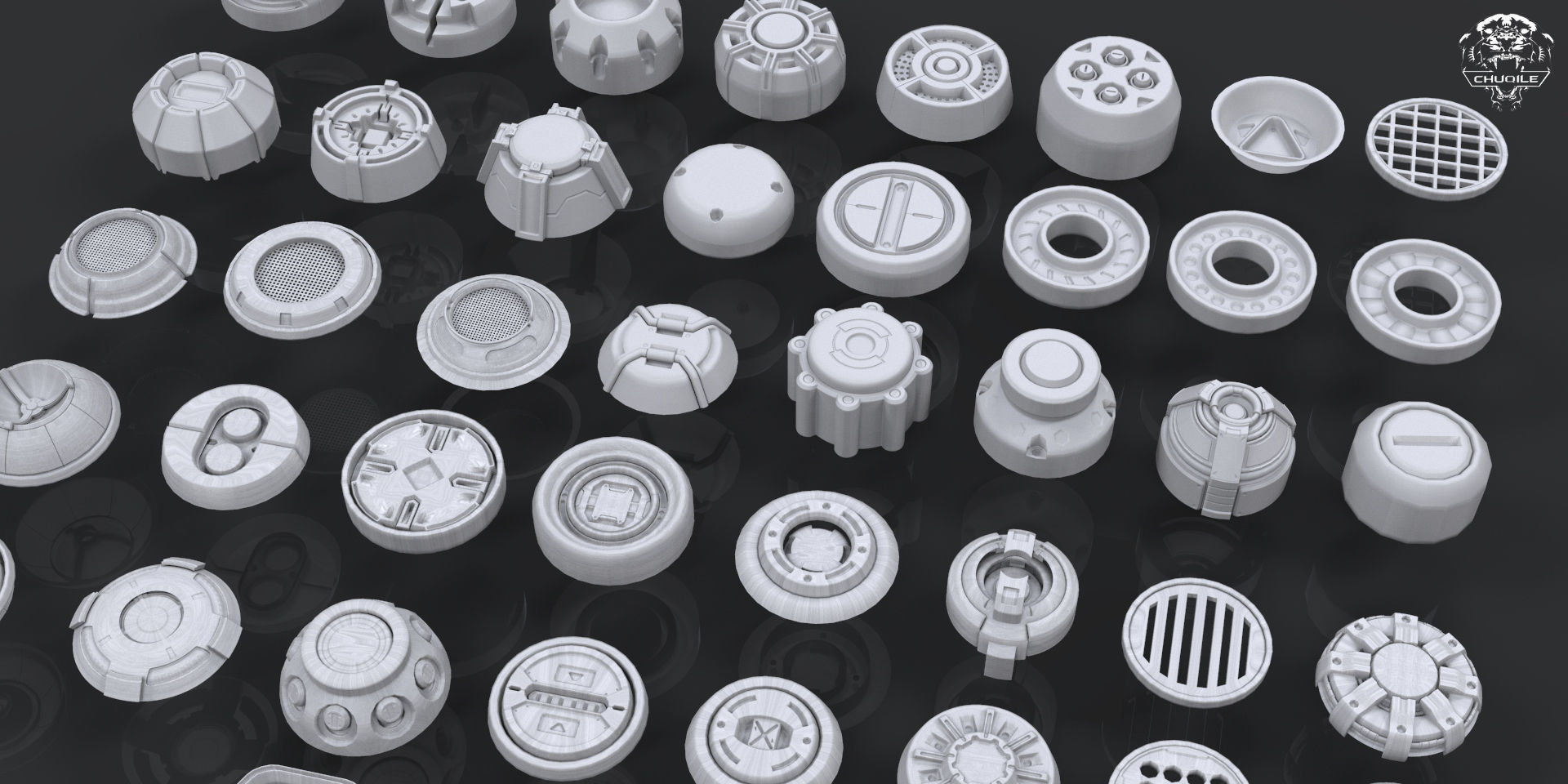 Hard Surface Sci-Fi Industrial KitBash 3 PACK Low-poly 3D model_4