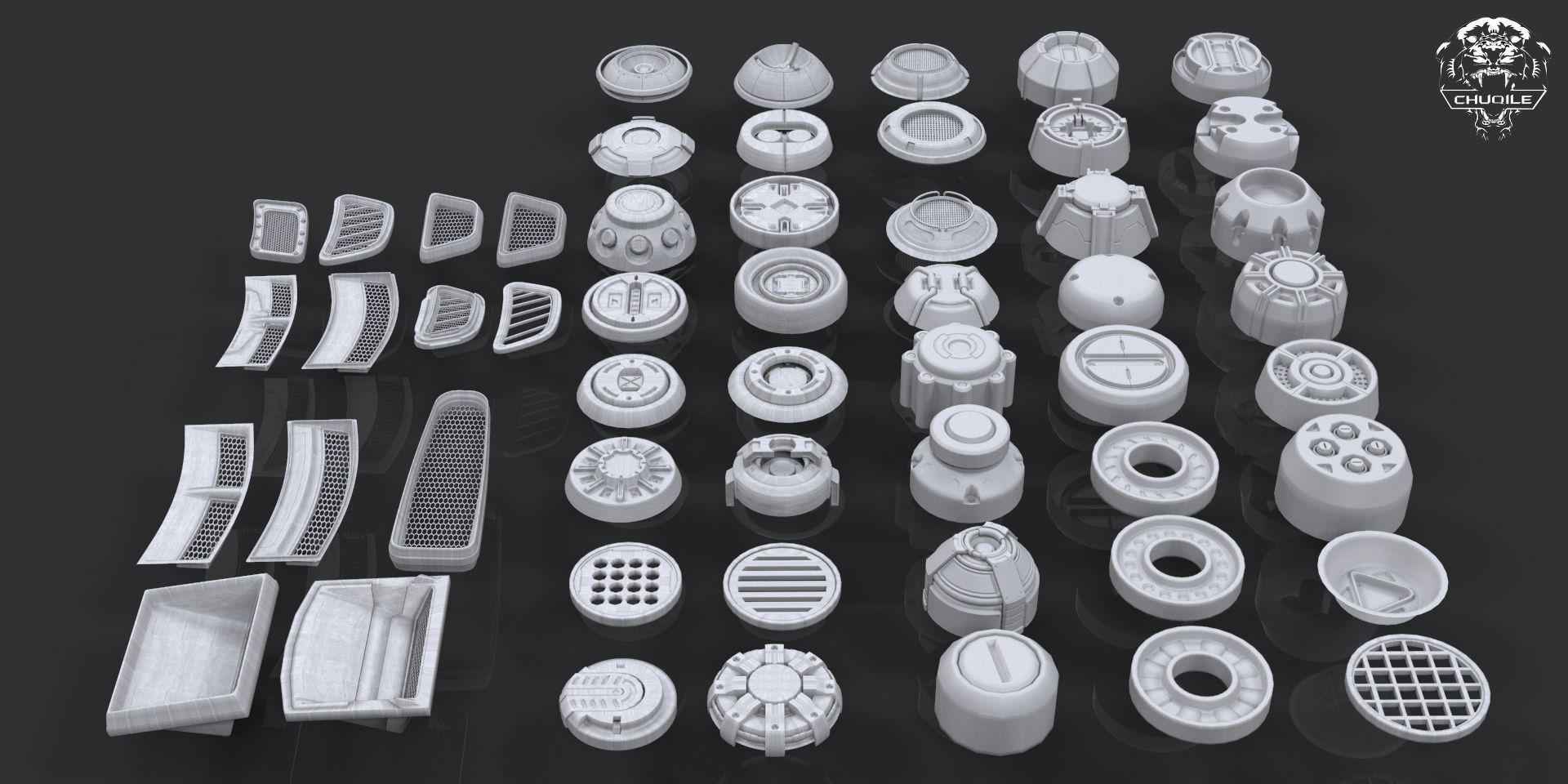 Hard Surface Sci-Fi Industrial KitBash 3 PACK Low-poly 3D model_2