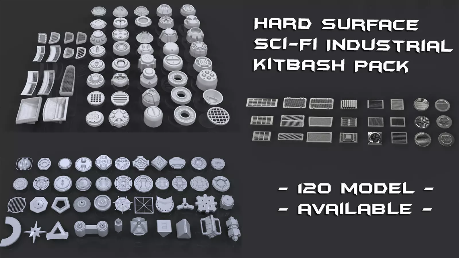 Hard Surface Sci-Fi Industrial KitBash 3 PACK Low-poly 3D model_0