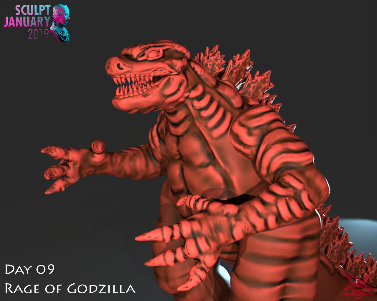 Stylized Godzilla Timelapse and Model 3D print model_1