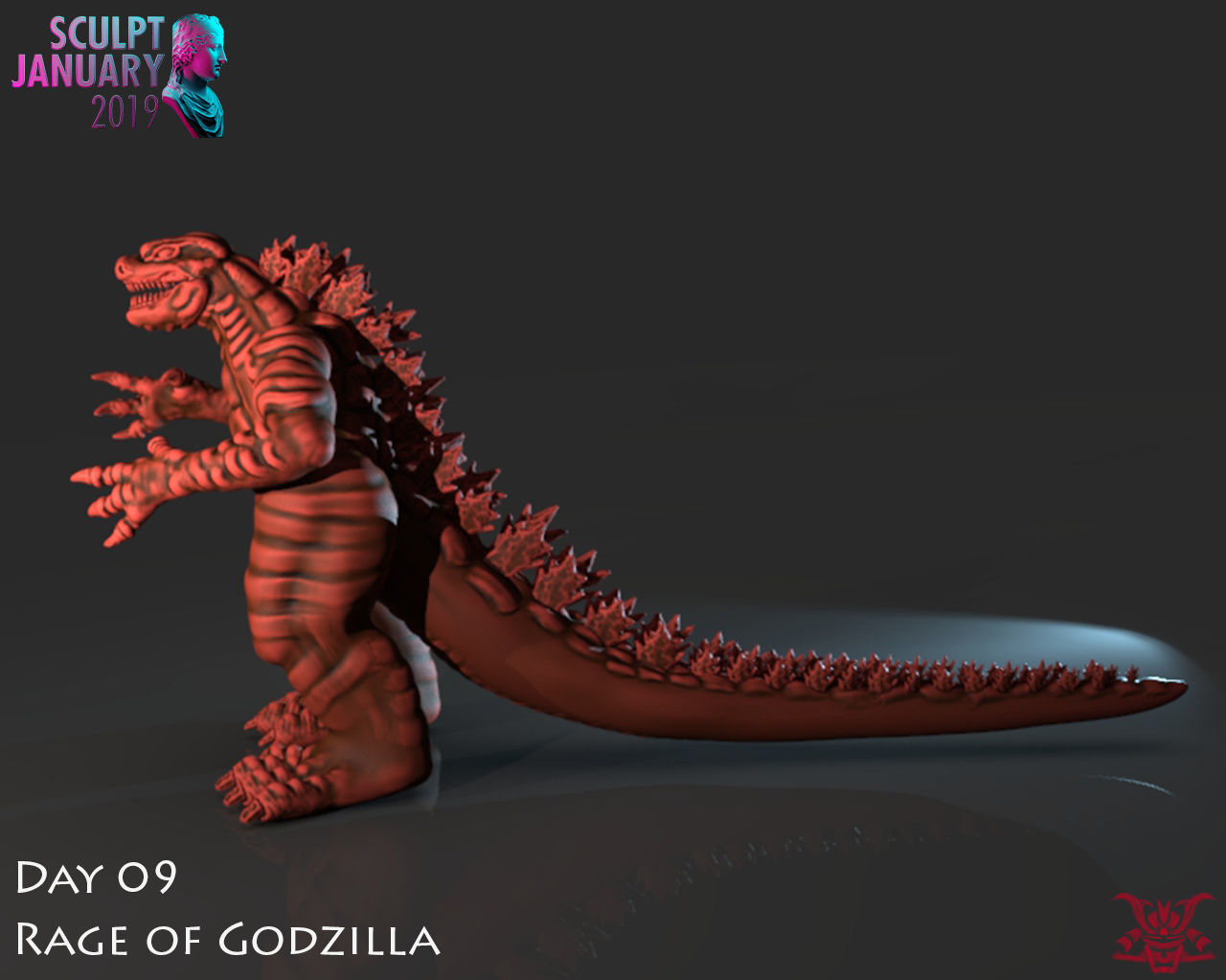 Stylized Godzilla Timelapse and Model 3D print model_2
