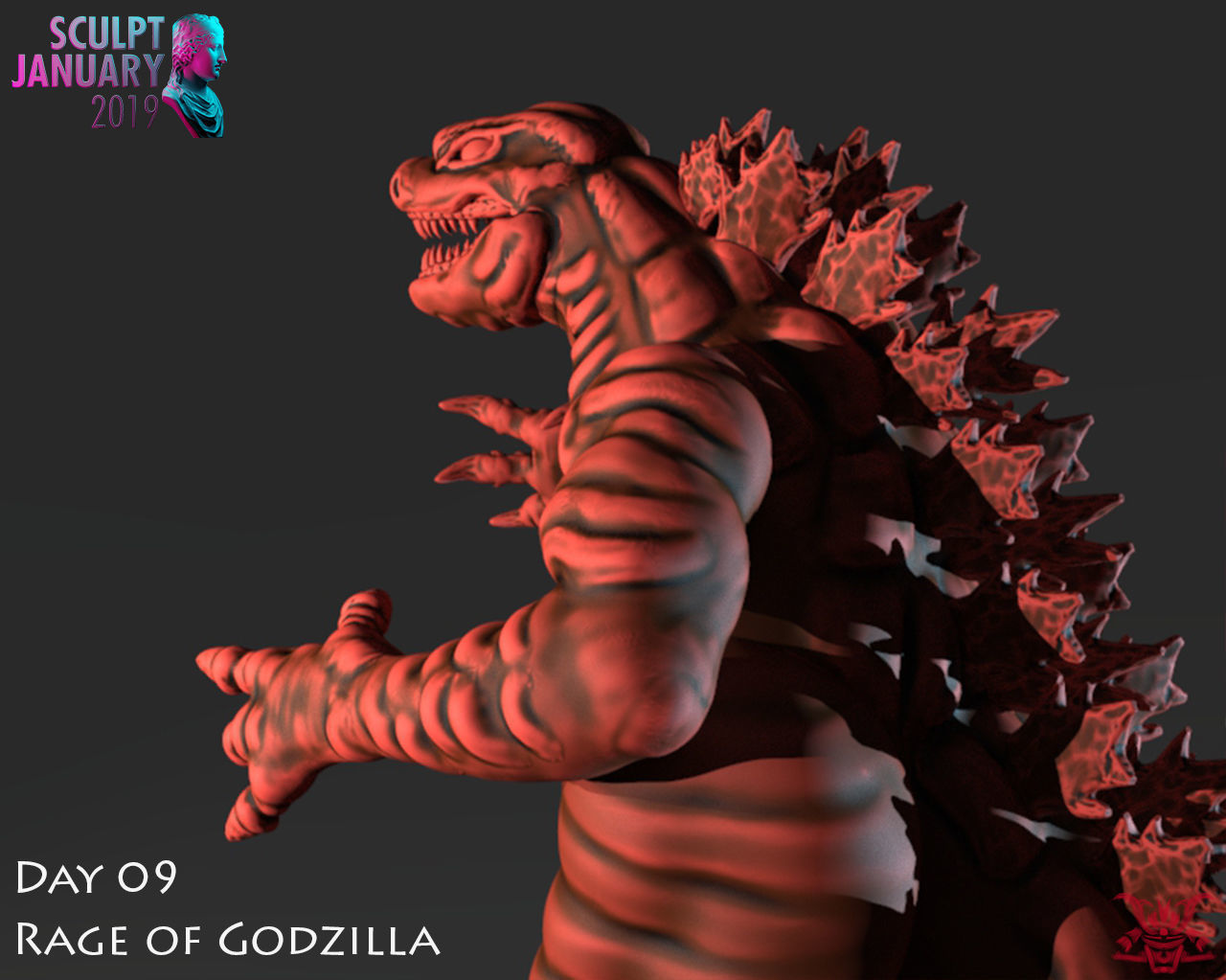 Stylized Godzilla Timelapse and Model 3D print model_11