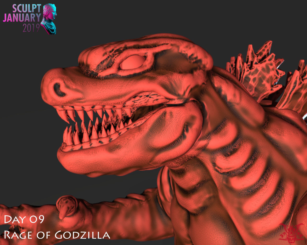 Stylized Godzilla Timelapse and Model 3D print model_9