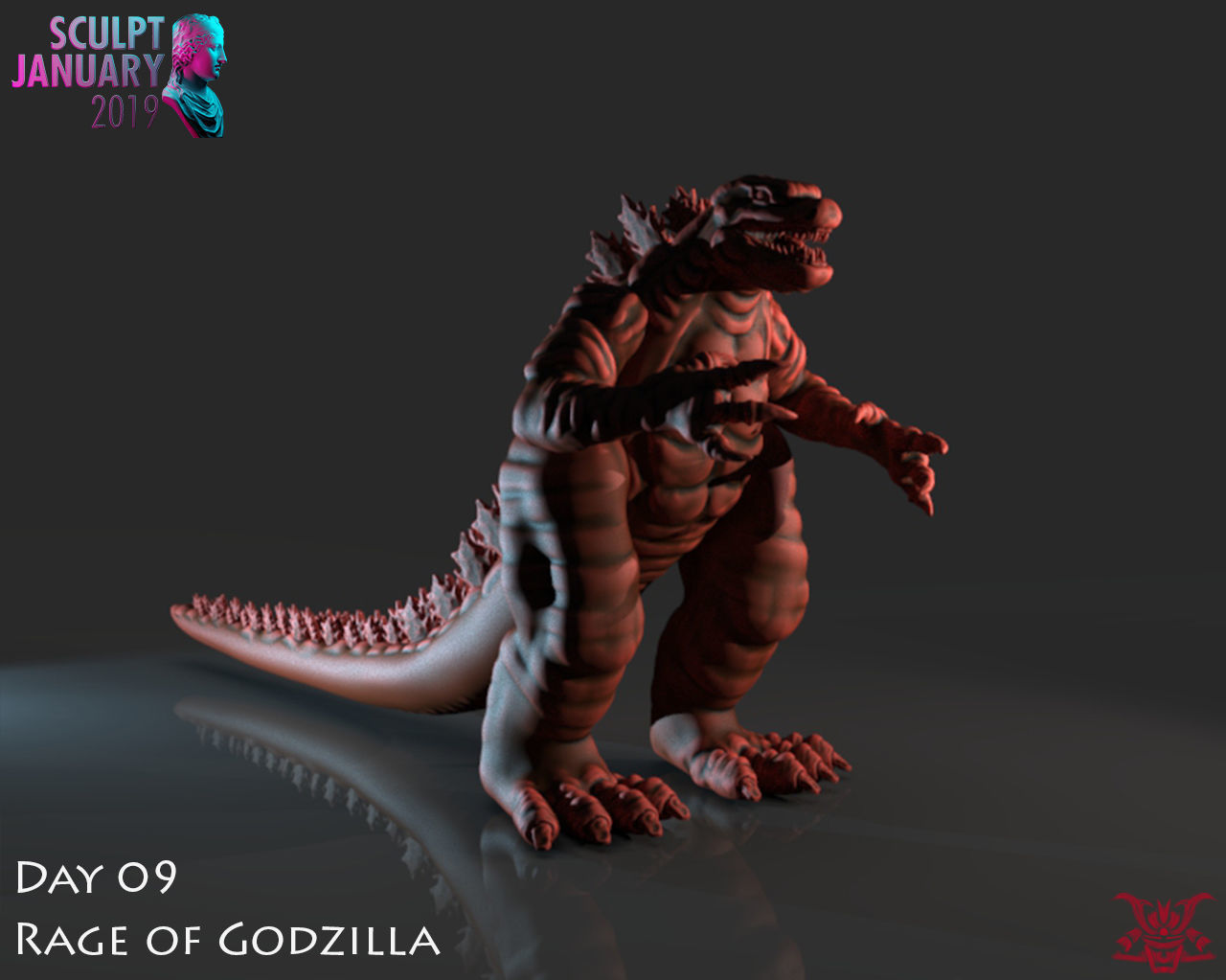 Stylized Godzilla Timelapse and Model 3D print model_5