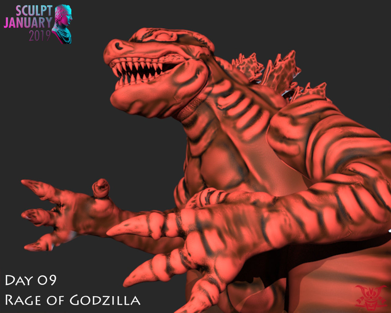 Stylized Godzilla Timelapse and Model 3D print model_10