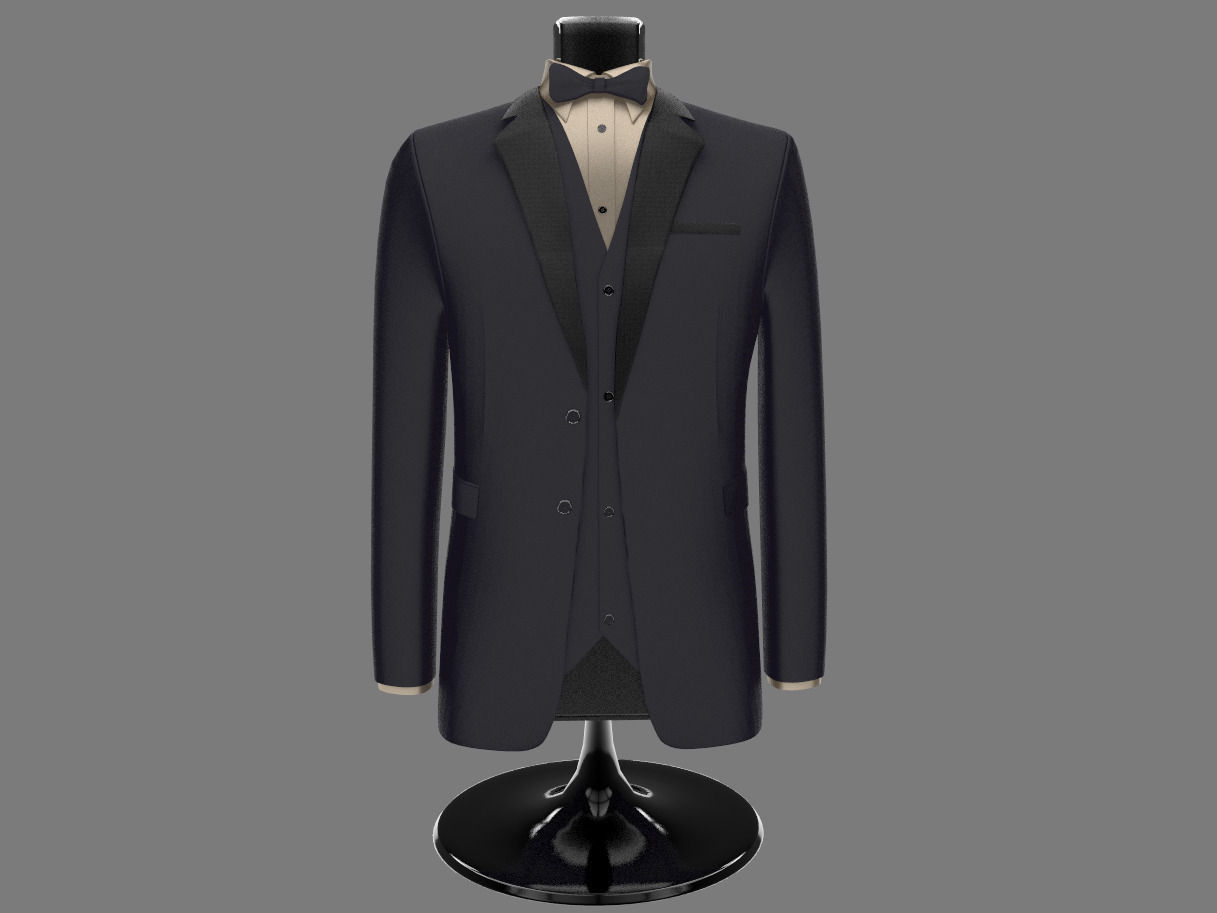 Mannequin suit with bowtie 3D model_3