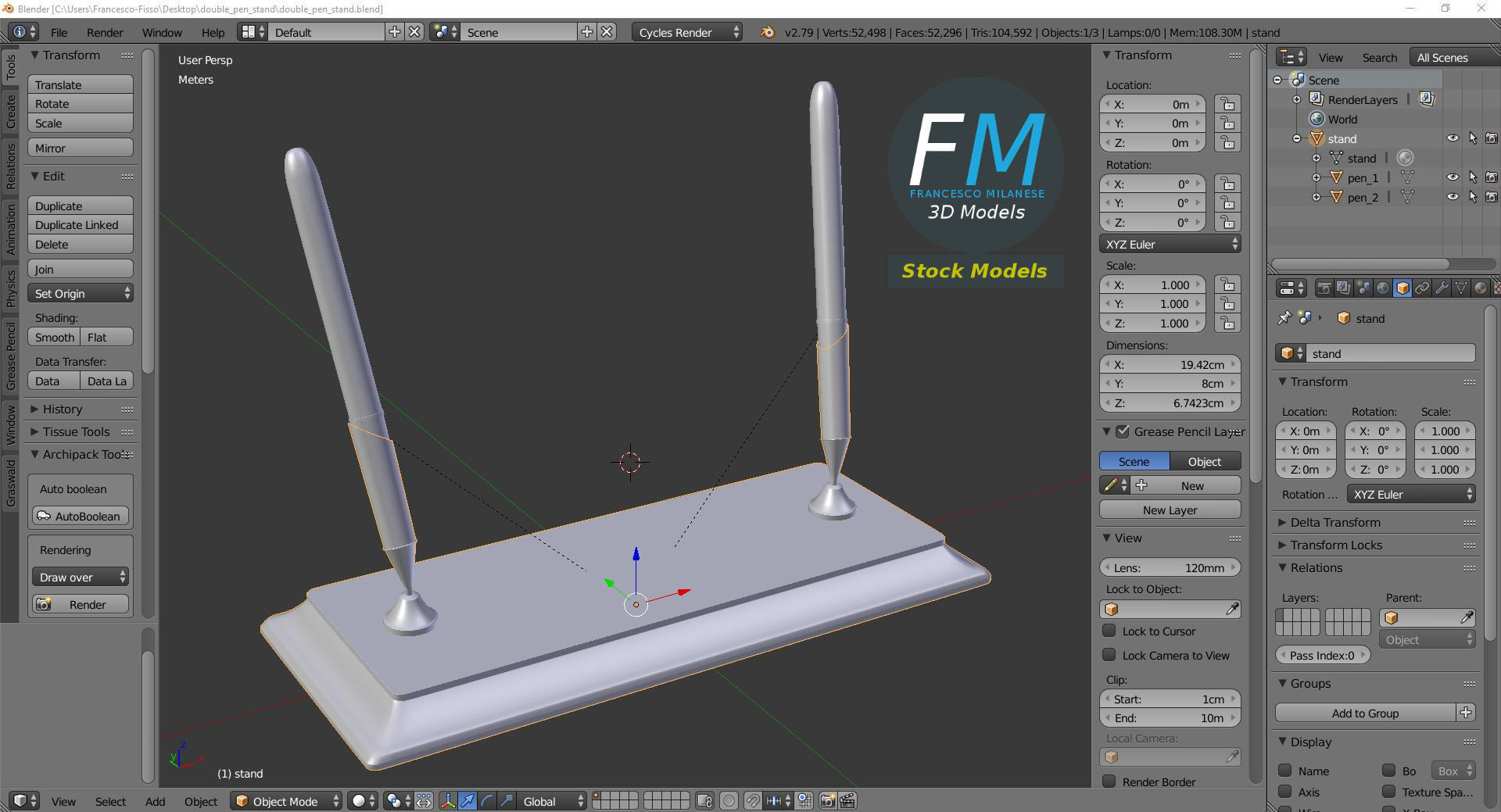 Double pen stand 3D model_9