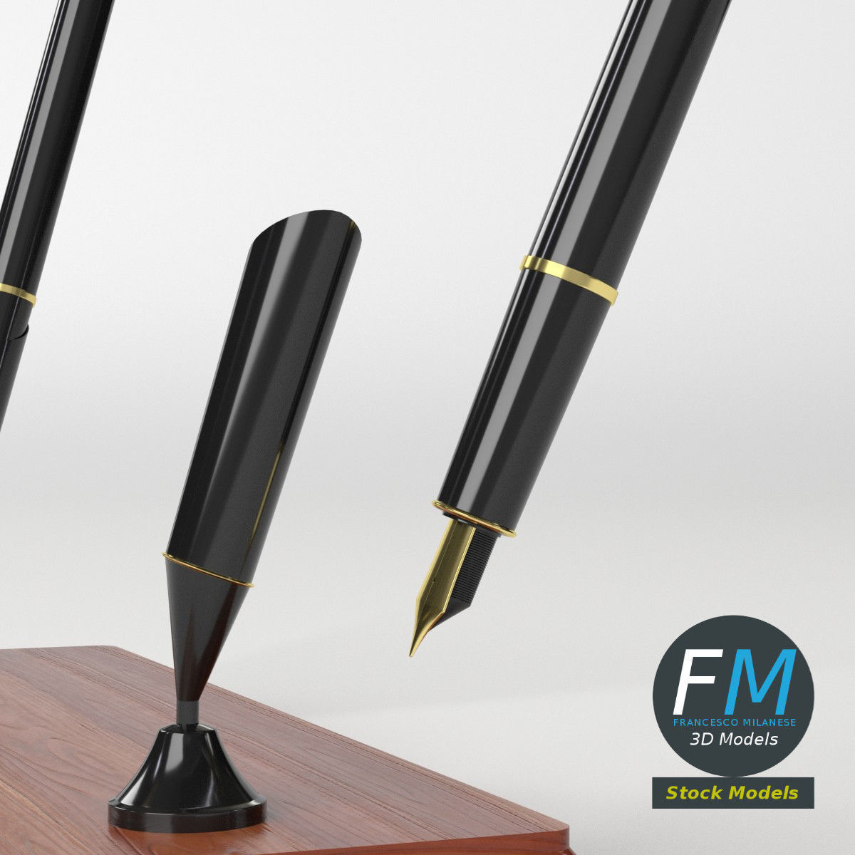 Double pen stand 3D model_5
