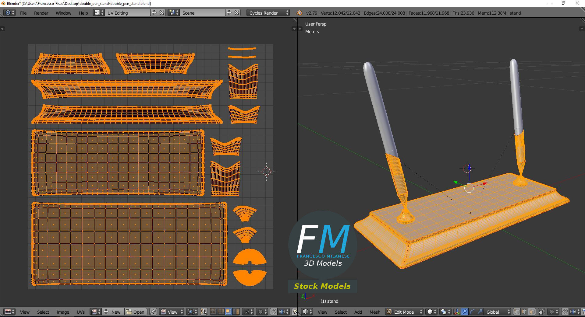 Double pen stand 3D model_10