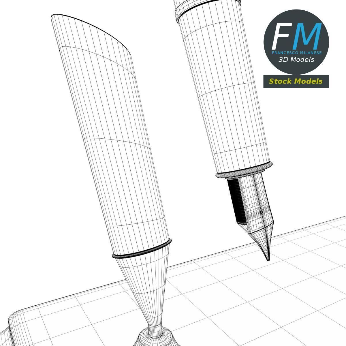 Double pen stand 3D model_8