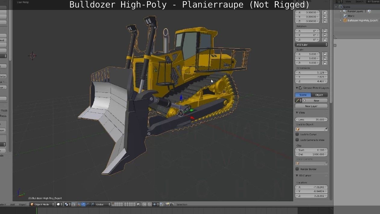 Bulldozer High-Poly - Planierraupe  - Not Rigged 3D model_87