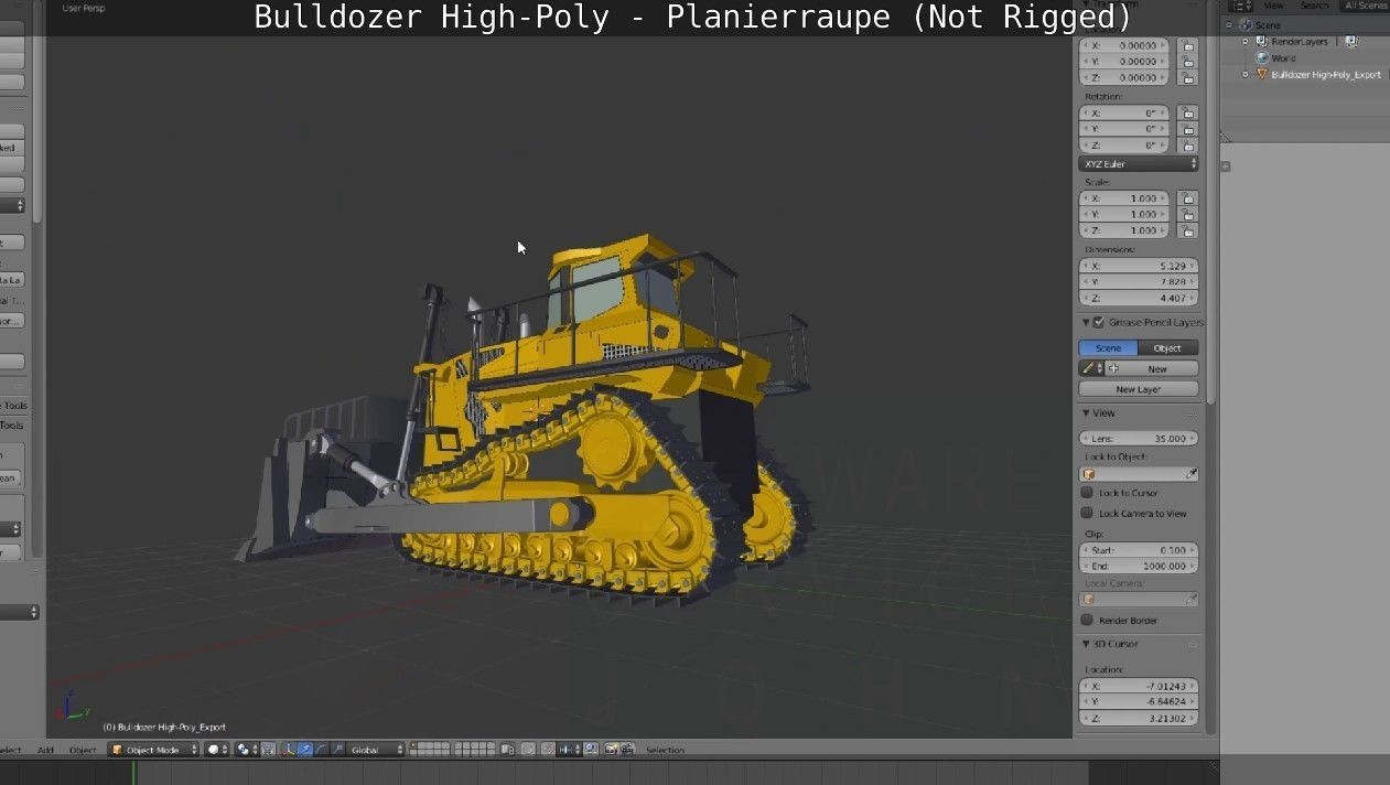 Bulldozer High-Poly - Planierraupe  - Not Rigged 3D model_93