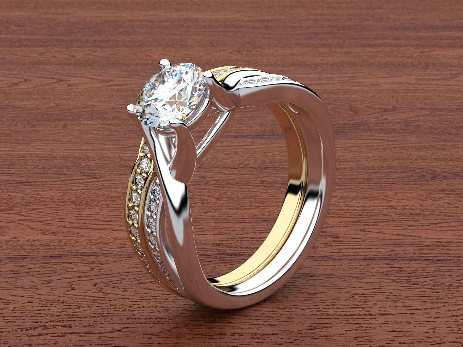Bridal Set 1 wedding ring with diamonds 3D print model_3
