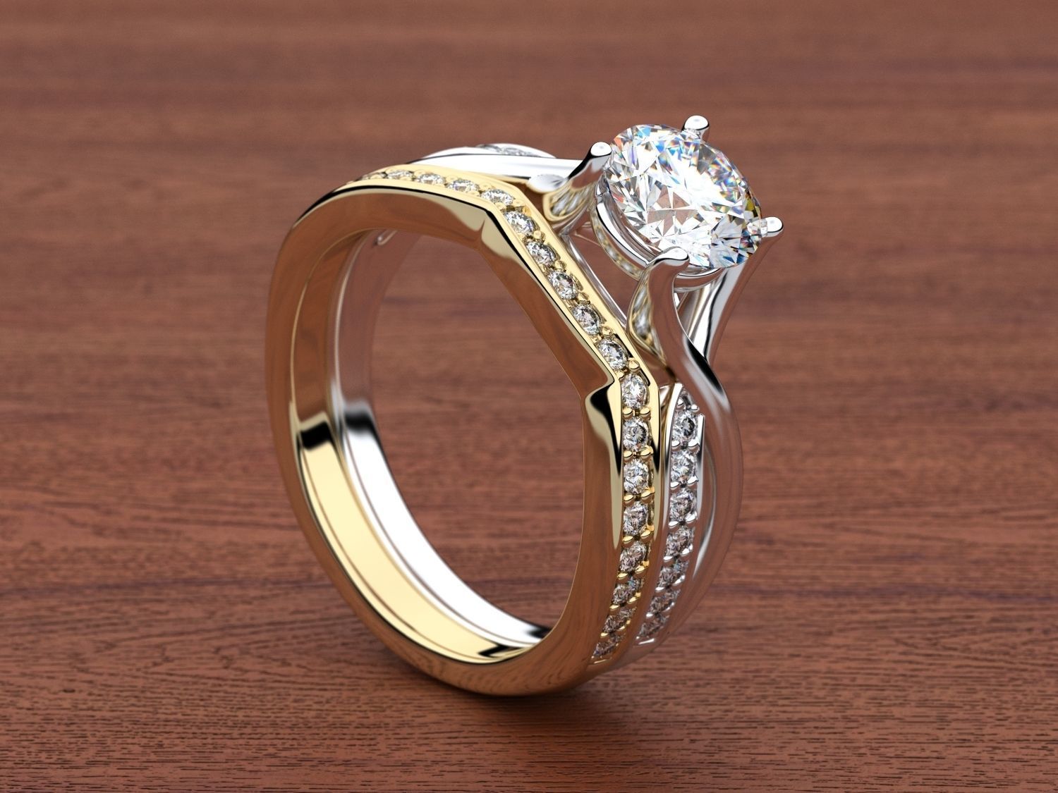 Bridal Set 1 wedding ring with diamonds 3D print model_1