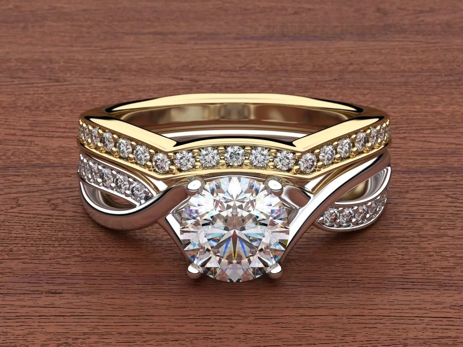 Bridal Set 1 wedding ring with diamonds 3D print model_0