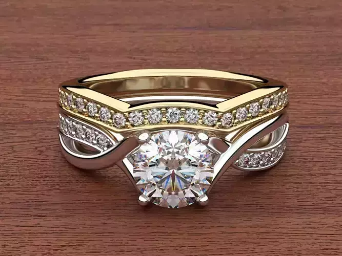 Bridal Set 1 wedding ring with diamonds 3D print model