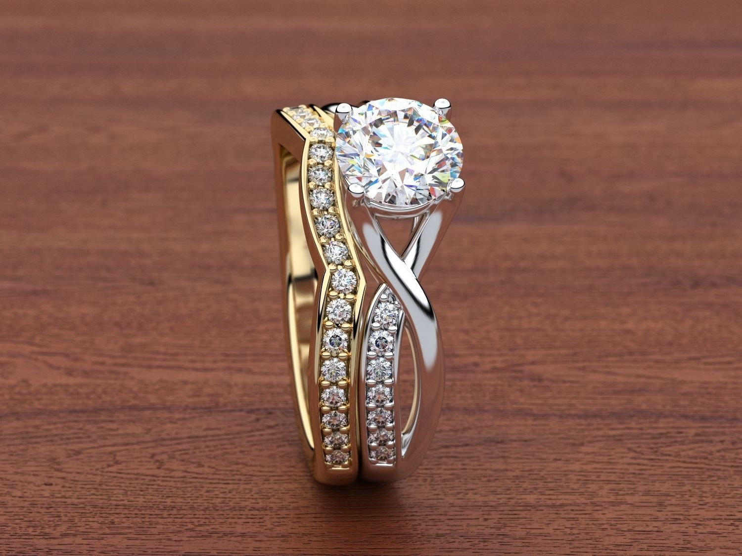 Bridal Set 1 wedding ring with diamonds 3D print model_2