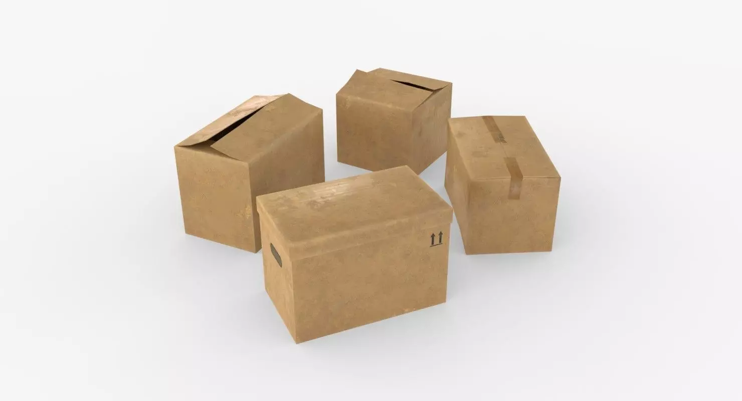 Cardoard boxes Low-poly 3D model_0