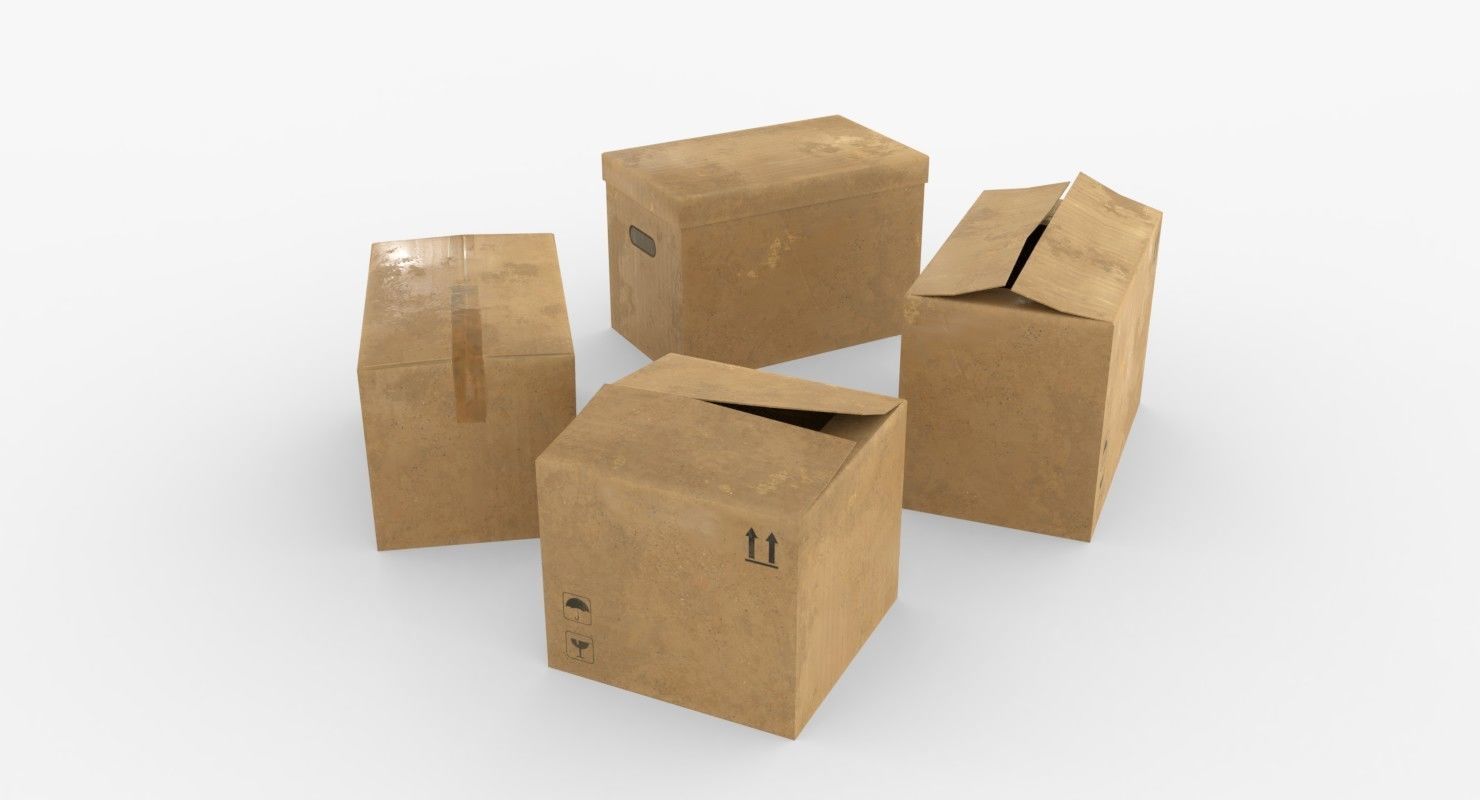 Cardoard boxes Low-poly 3D model_2