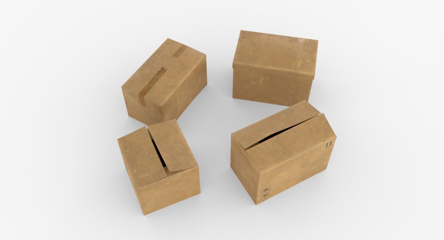 Cardoard boxes Low-poly 3D model_3