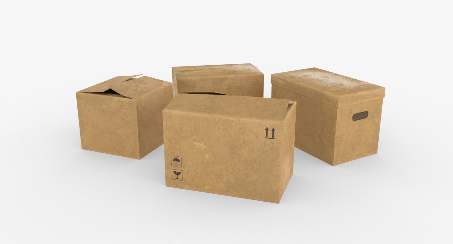Cardoard boxes Low-poly 3D model_4