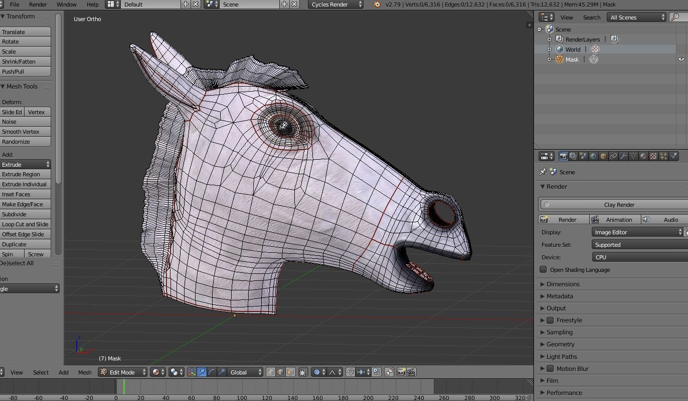 Horse Mask White Low-poly 3D model_8