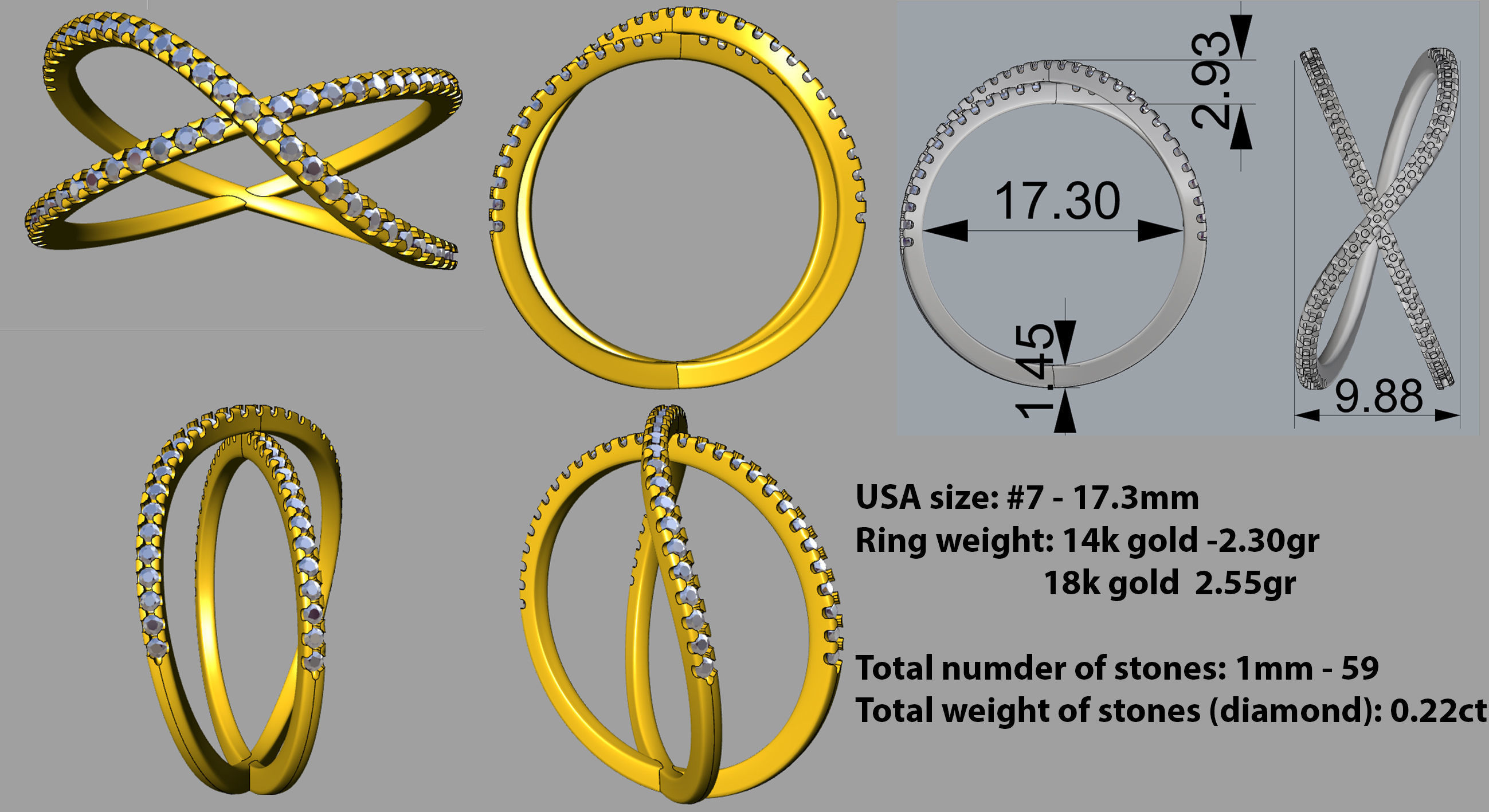 X cross ring 3D print model_5